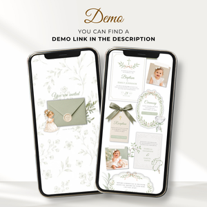 Sage Green Baptism Website Invitation with RSVP - Girl L143