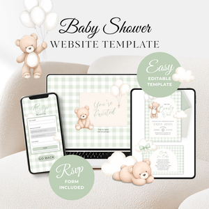 Sage Green Bearly Wait Baby Shower Invitation Website Template with RSVP Tracker BS295