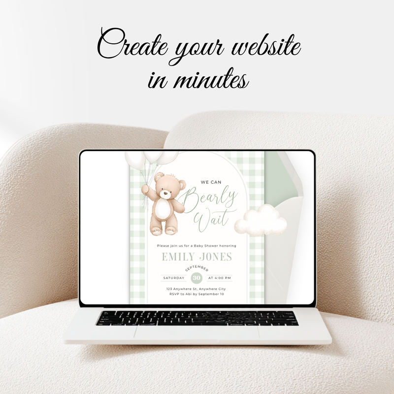 Sage Green Bearly Wait Baby Shower Invitation Website Template with RSVP Tracker BS295