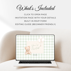 Sage Green Bearly Wait Baby Shower Invitation Website Template with RSVP Tracker BS295