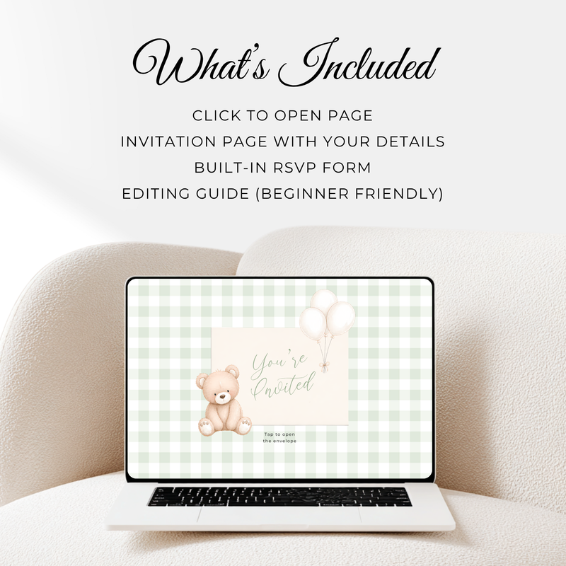 Sage Green Bearly Wait Baby Shower Invitation Website Template with RSVP Tracker BS295
