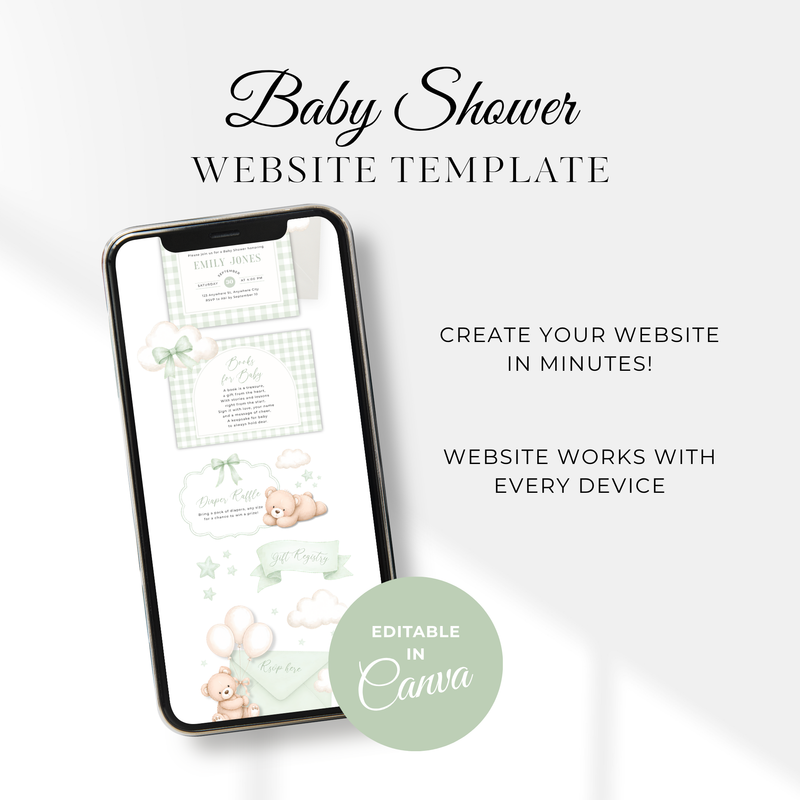 Sage Green Bearly Wait Baby Shower Invitation Website Template with RSVP Tracker BS295