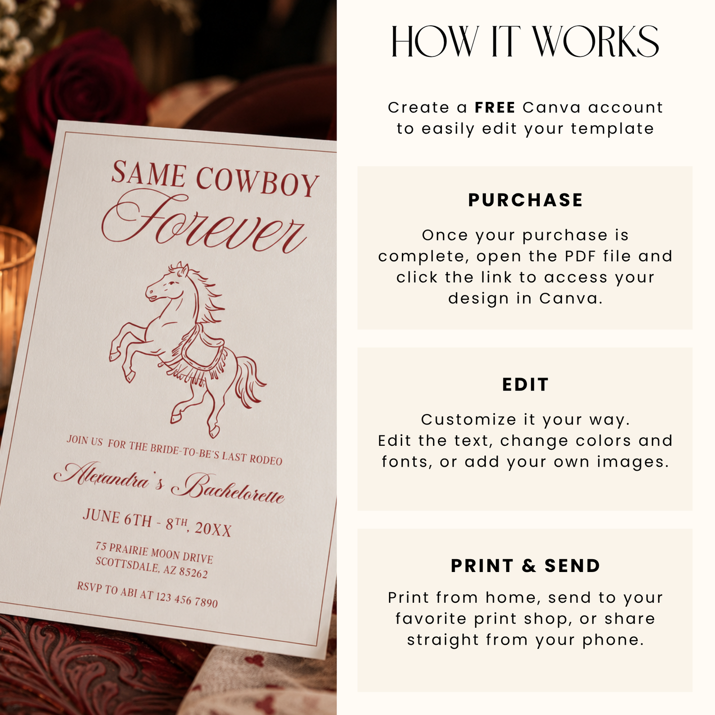 Same Cowboy Forever Bachelorette Invitation L148