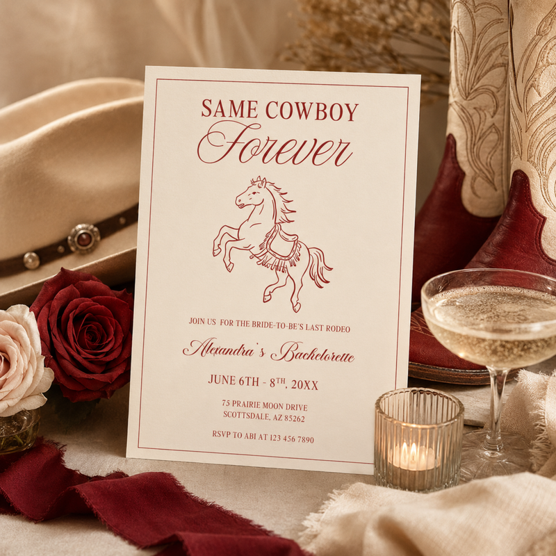 Same Cowboy Forever Bachelorette Invitation L148
