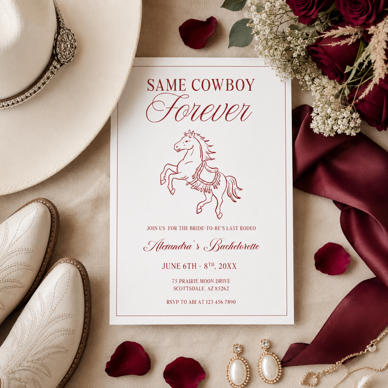 Same Cowboy Forever Bachelorette Invitation L148