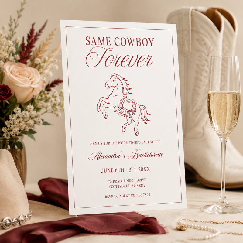Same Cowboy Forever Bachelorette Invitation L148