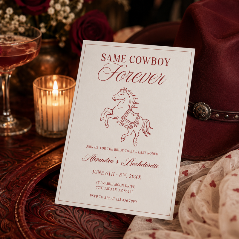 Same Cowboy Forever Bachelorette Invitation L148