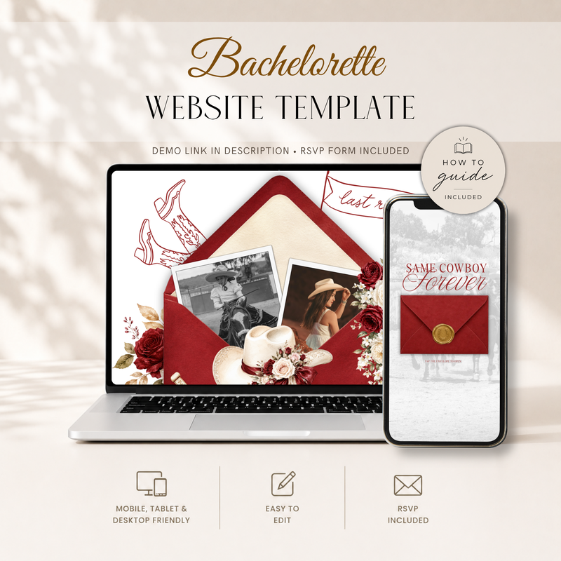 Same Cowboy Forever Western Bachelorette Website Invitation with RSVP L148