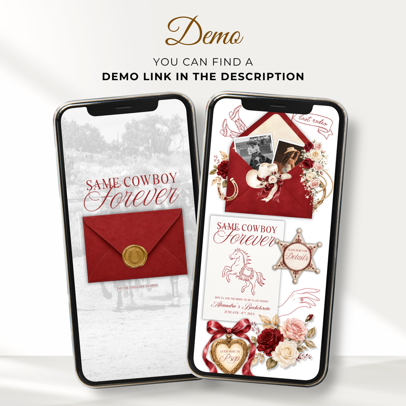 Same Cowboy Forever Western Bachelorette Website Invitation with RSVP L148