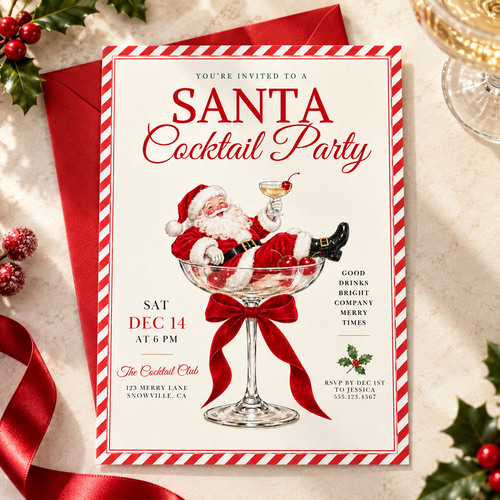 Santa Christmas Cocktail Party Invitation L172