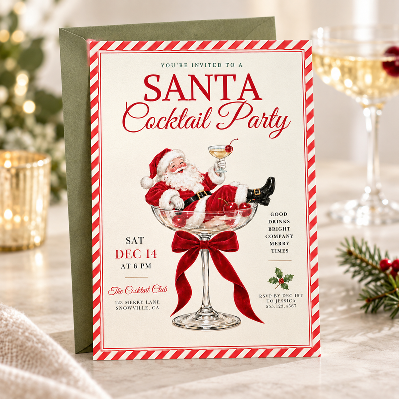 Santa Christmas Cocktail Party Invitation L172