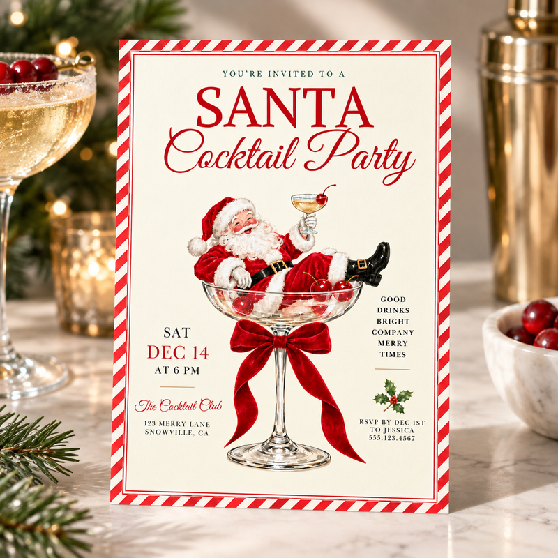 Santa Christmas Cocktail Party Invitation L172