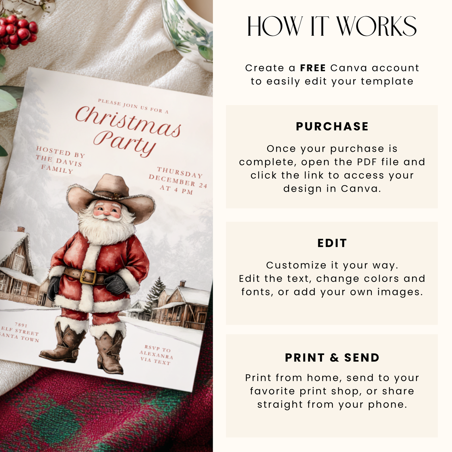 Cowboy Santa Christmas Party Invitation L67