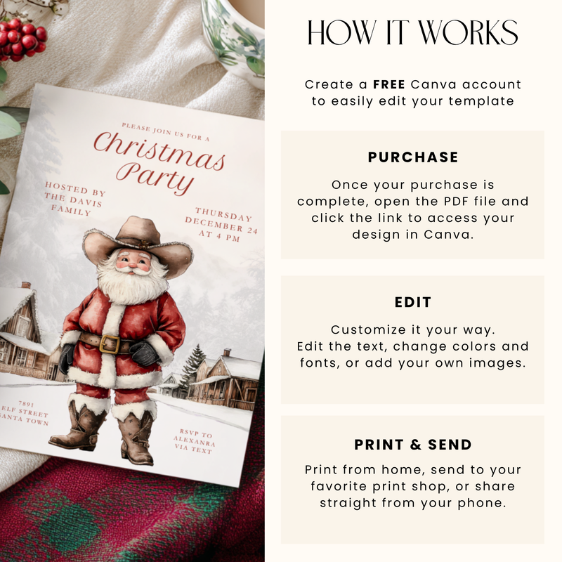 Cowboy Santa Christmas Party Invitation L67