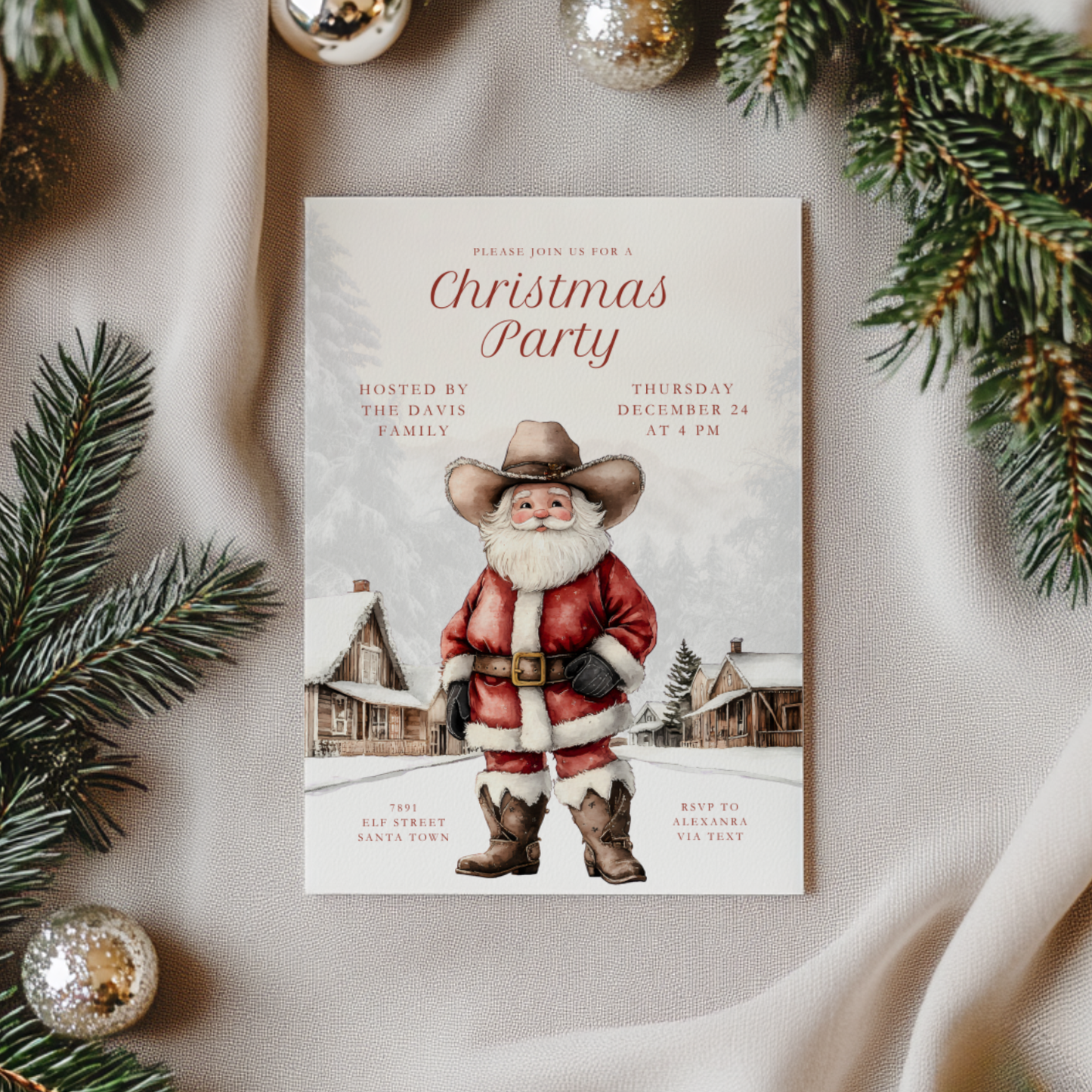 Cowboy Santa Christmas Party Invitation L67