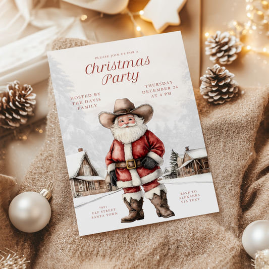 Cowboy Santa Christmas Party Invitation L67