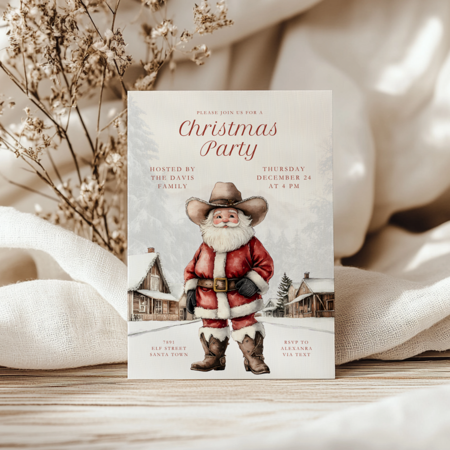 Cowboy Santa Christmas Party Invitation L67