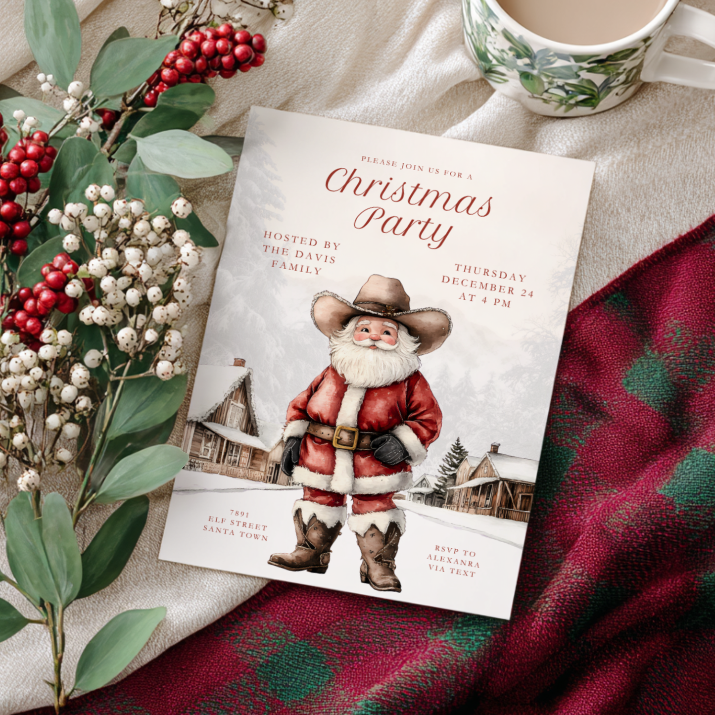 Cowboy Santa Christmas Party Invitation L67
