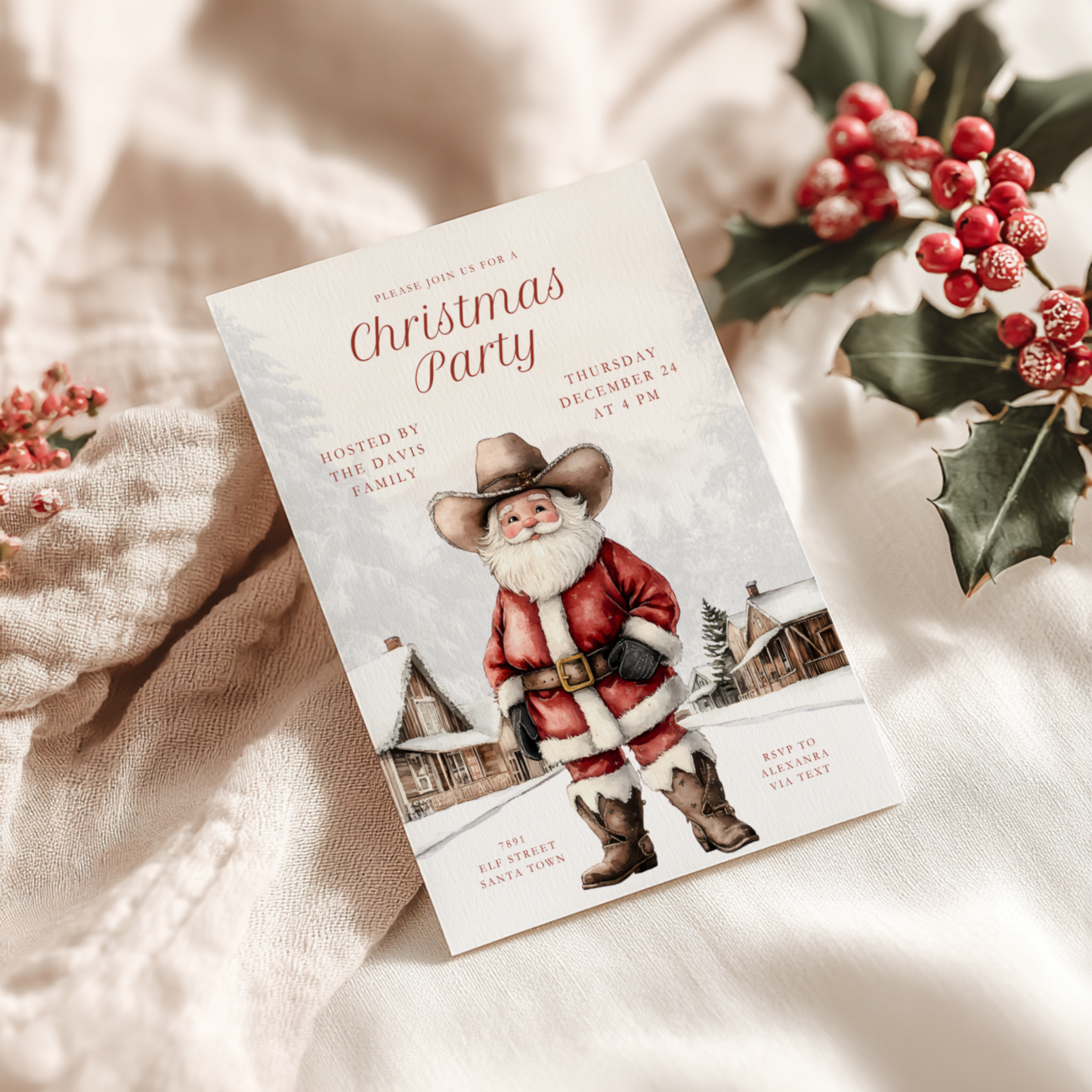 Cowboy Santa Christmas Party Invitation L67