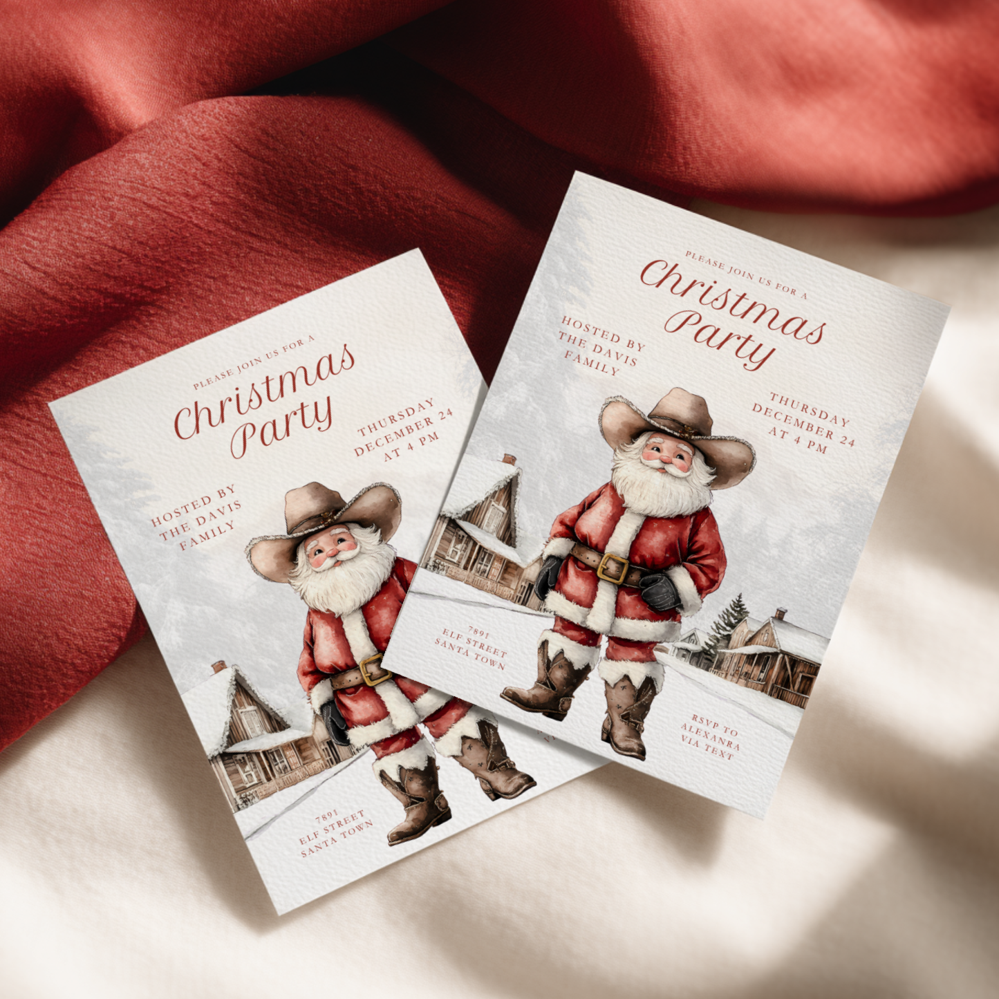 Cowboy Santa Christmas Party Invitation L67