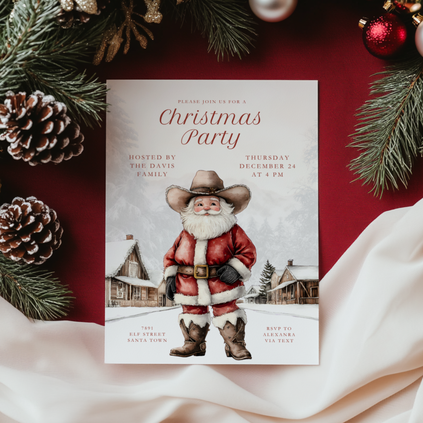 Cowboy Santa Christmas Party Invitation L67