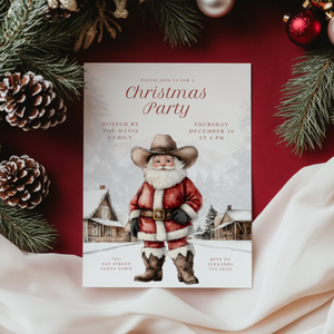 Cowboy Santa Christmas Party Invitation L67
