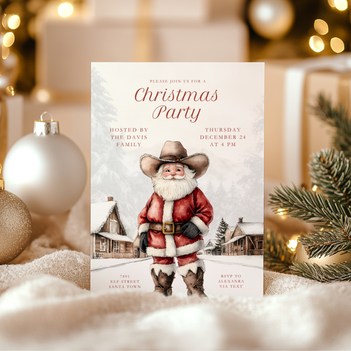 Cowboy Santa Christmas Party Invitation L67