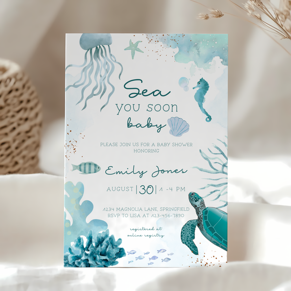 Baby Shower Invitation - Sea You Soon Baby Under The Sea Animals BS158