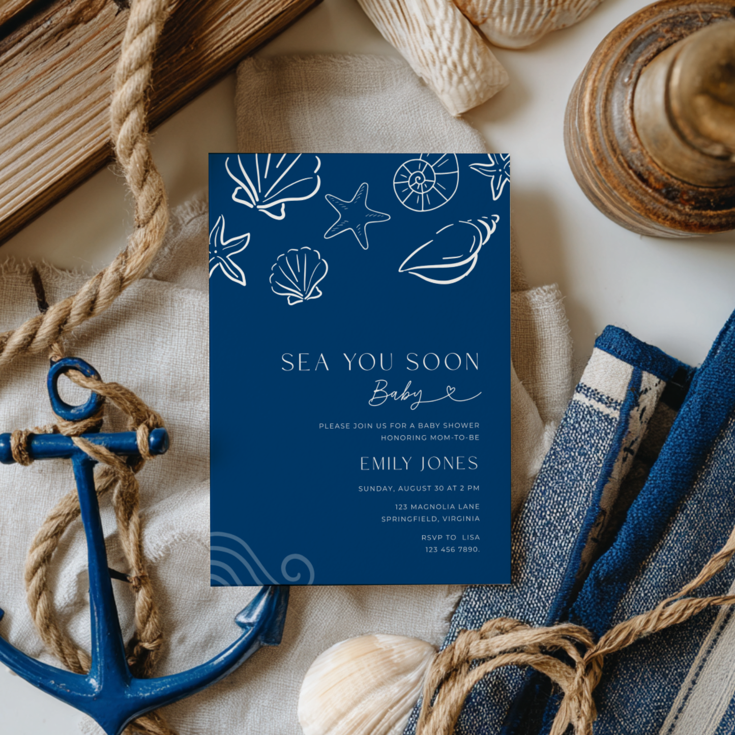 Sea You Soon Baby Shower Invitation Dark Navy BS279