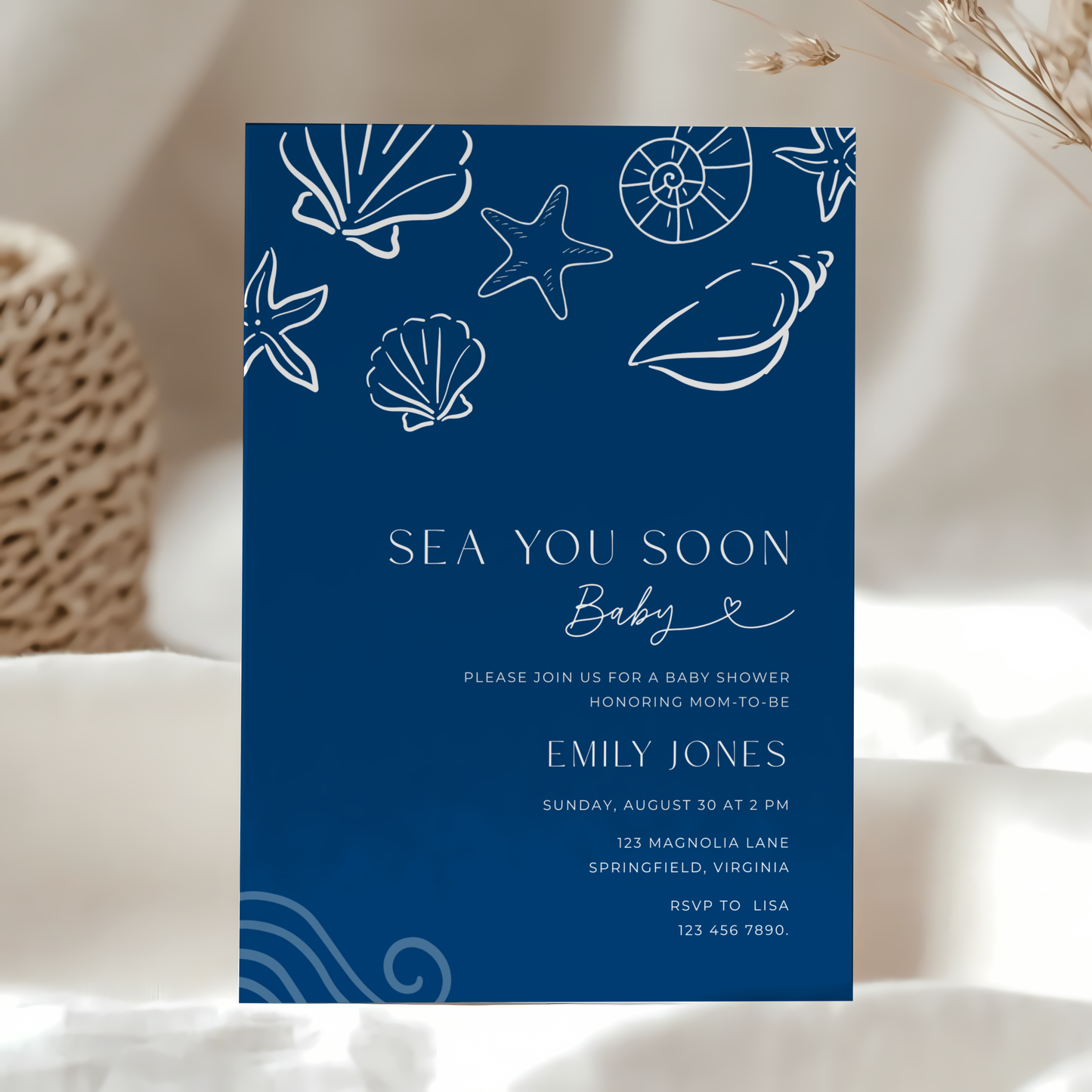 Sea You Soon Baby Shower Invitation Dark Navy BS279