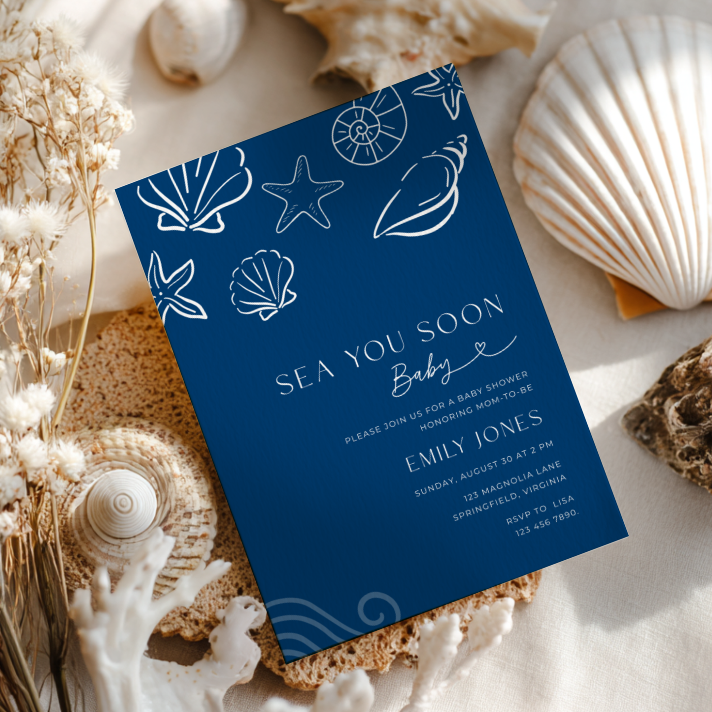 Sea You Soon Baby Shower Invitation Dark Navy BS279