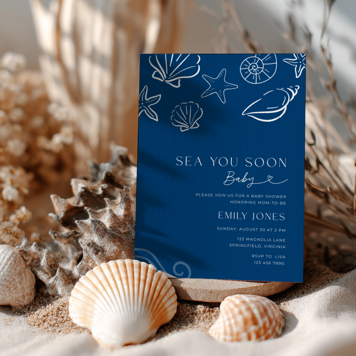 Sea You Soon Baby Shower Invitation Dark Navy BS279