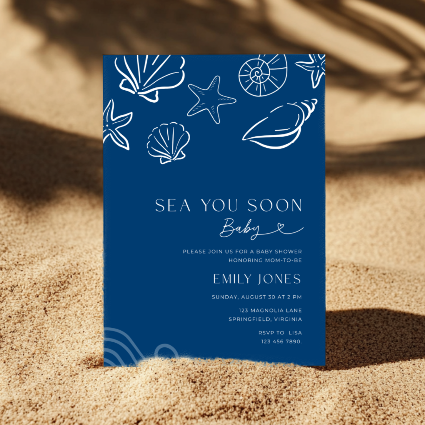 Sea You Soon Baby Shower Invitation Dark Navy BS279