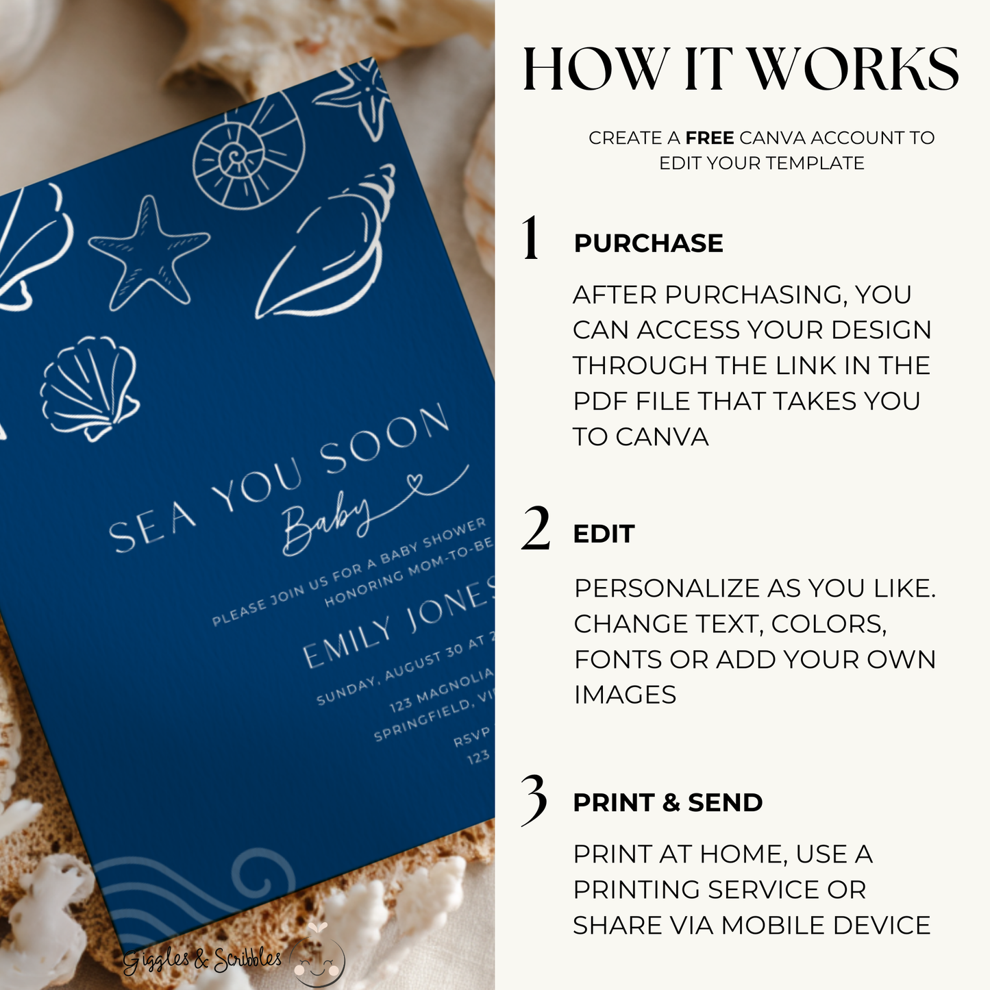 Sea You Soon Baby Shower Invitation Dark Navy BS279