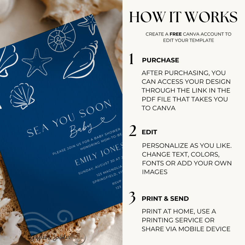 Sea You Soon Baby Shower Invitation Dark Navy BS279