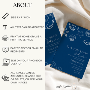Sea You Soon Baby Shower Invitation Dark Navy BS279