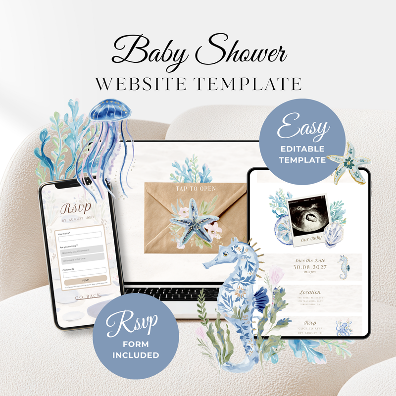 Sea You Soon Baby Shower Website Template - Under The Sea RSVP Website BS301