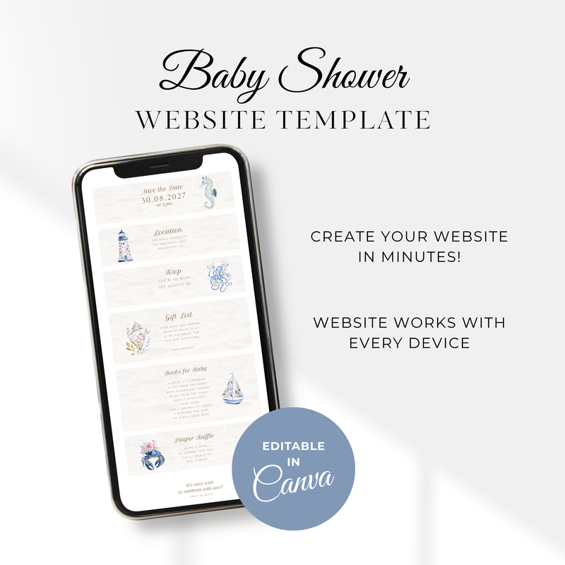 Sea You Soon Baby Shower Website Template - Under The Sea RSVP Website BS301