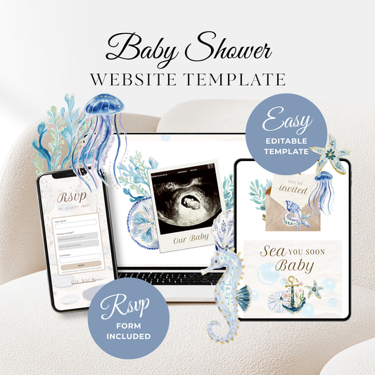 Sea You Soon Baby Shower Website Template - Under The Sea RSVP Website BS301