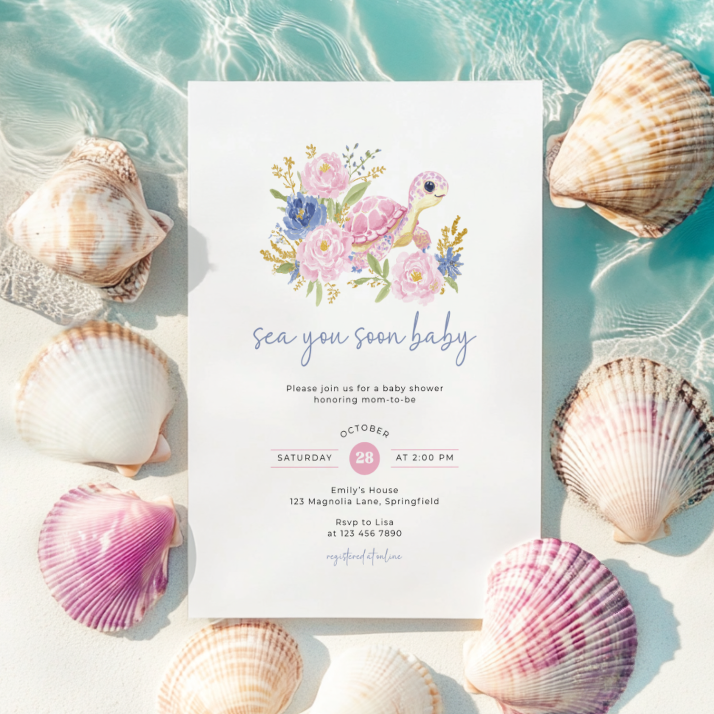 Sea You Soon Sea Turtle Baby Shower Invitation BS283