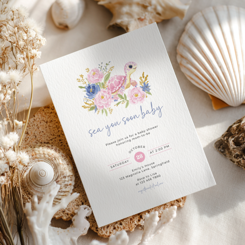 Sea You Soon Sea Turtle Baby Shower Invitation BS283