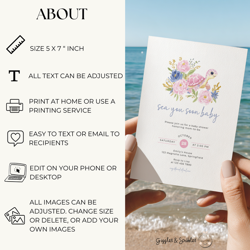 Sea You Soon Sea Turtle Baby Shower Invitation BS283