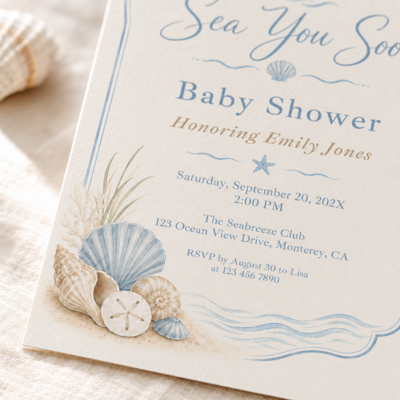 Sea You Soon Coastal Baby Shower Invitation BS318