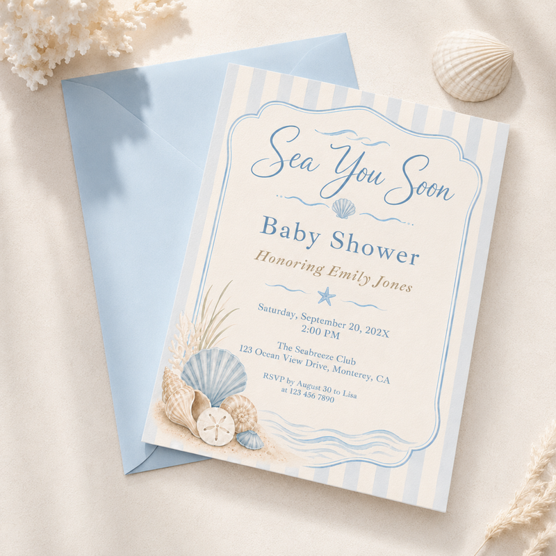 Sea You Soon Coastal Baby Shower Invitation BS318