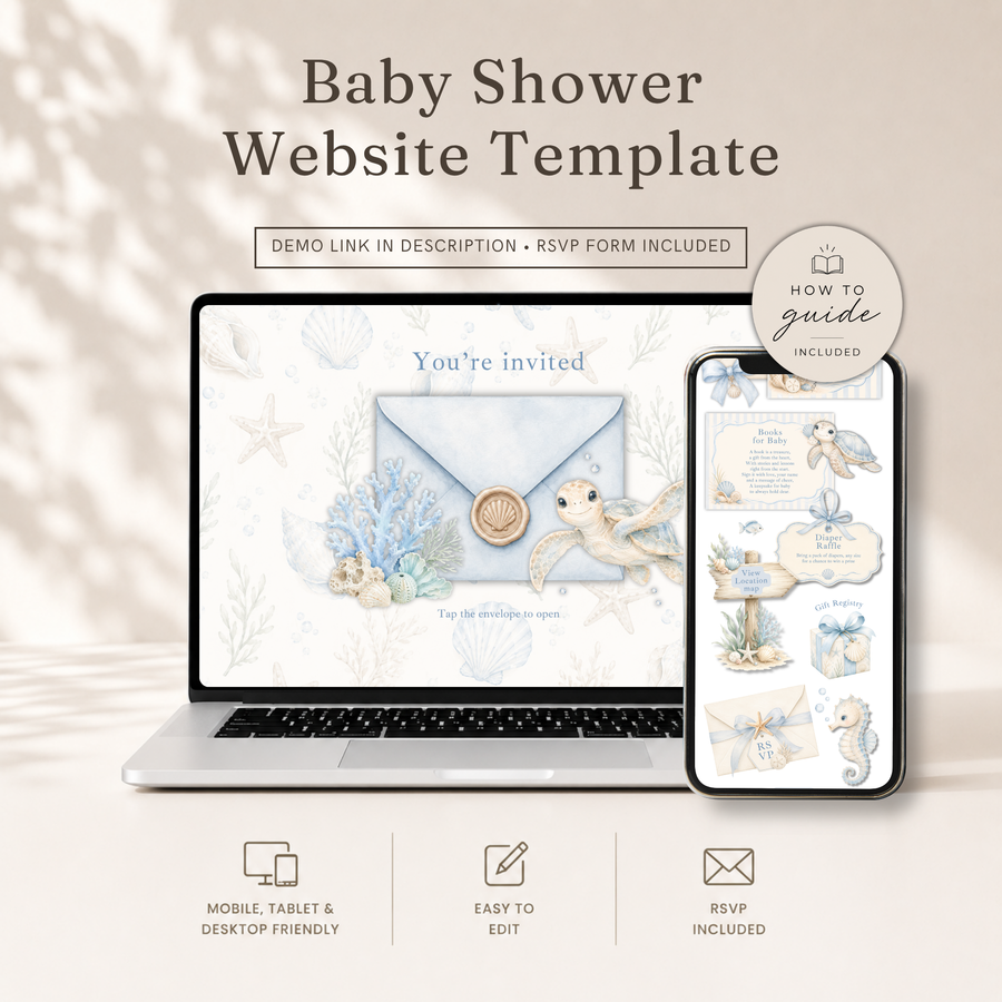 Sea You Soon Baby Shower Website Invitation with RSVP BS318