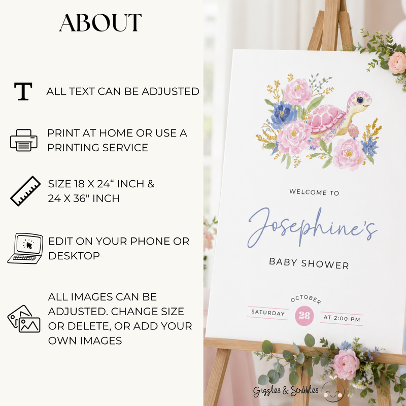 Sea Turtle Baby Shower Welcome Sign BS283