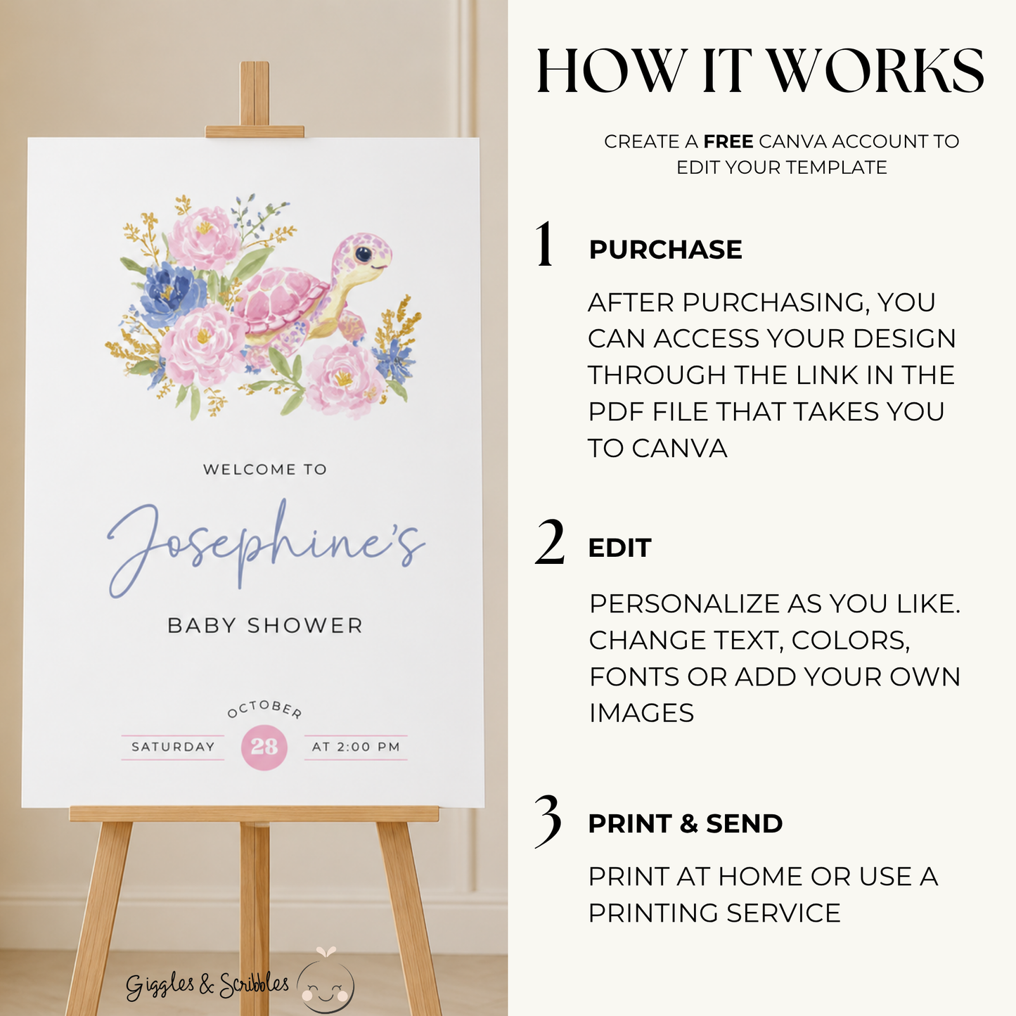 Sea Turtle Baby Shower Welcome Sign BS283