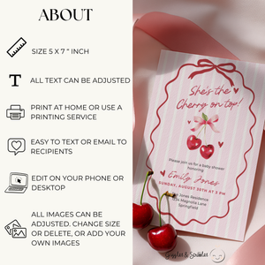 Baby Shower Invitation - She's The Cherry On Top Pink Coquette Bow BS177