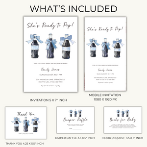 Baby Shower Invitation Bundle - Blue She's Ready To Pop Soda Theme BS153