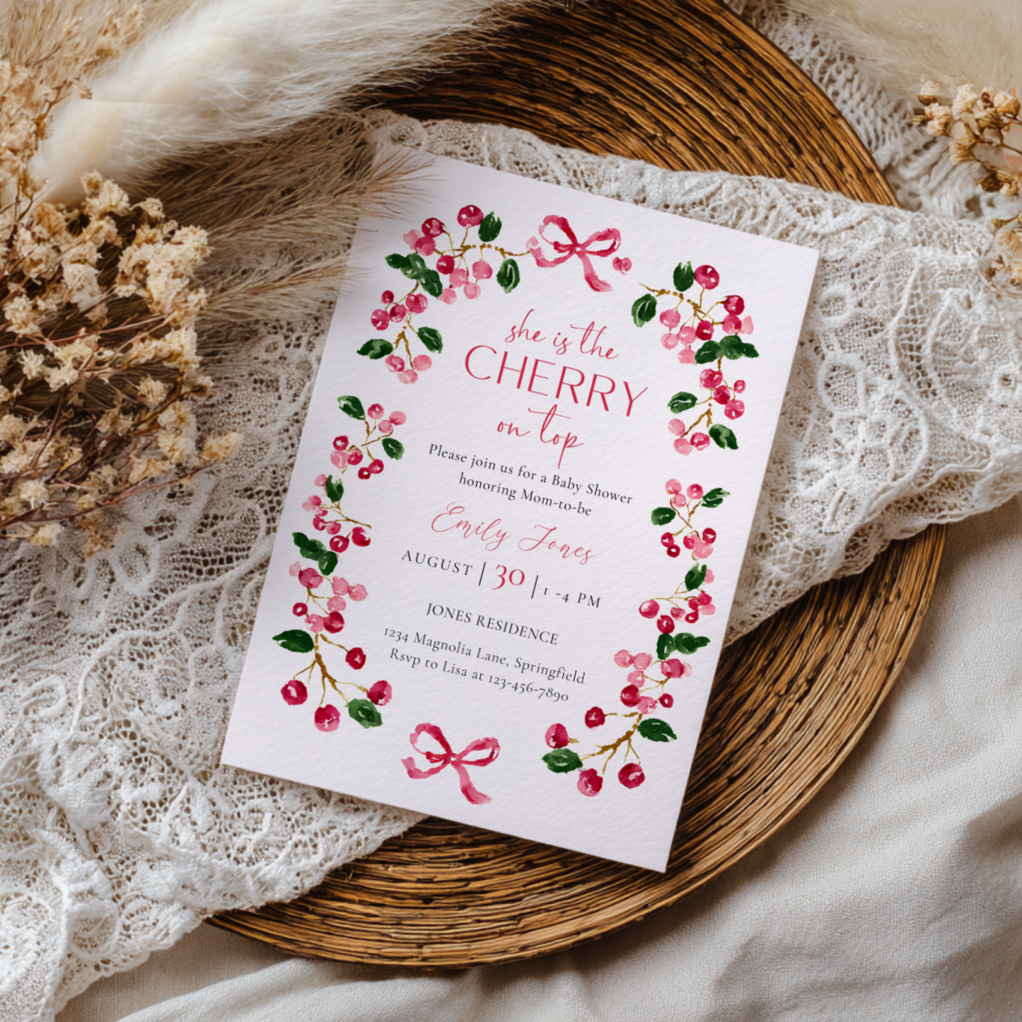 Baby Shower Invitation - She Is The Cherry On Top Vintage Floral BS167